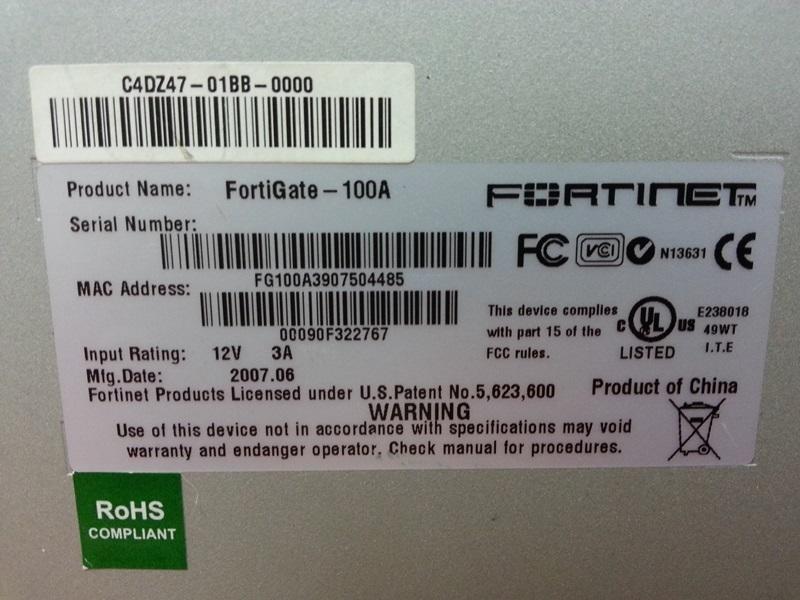FORTINET FortiGate-100A FIREWALL FG100A3907504485 - PLC DCS SERVO Control  MOTOR POWER SUPPLY IPC ROBOT